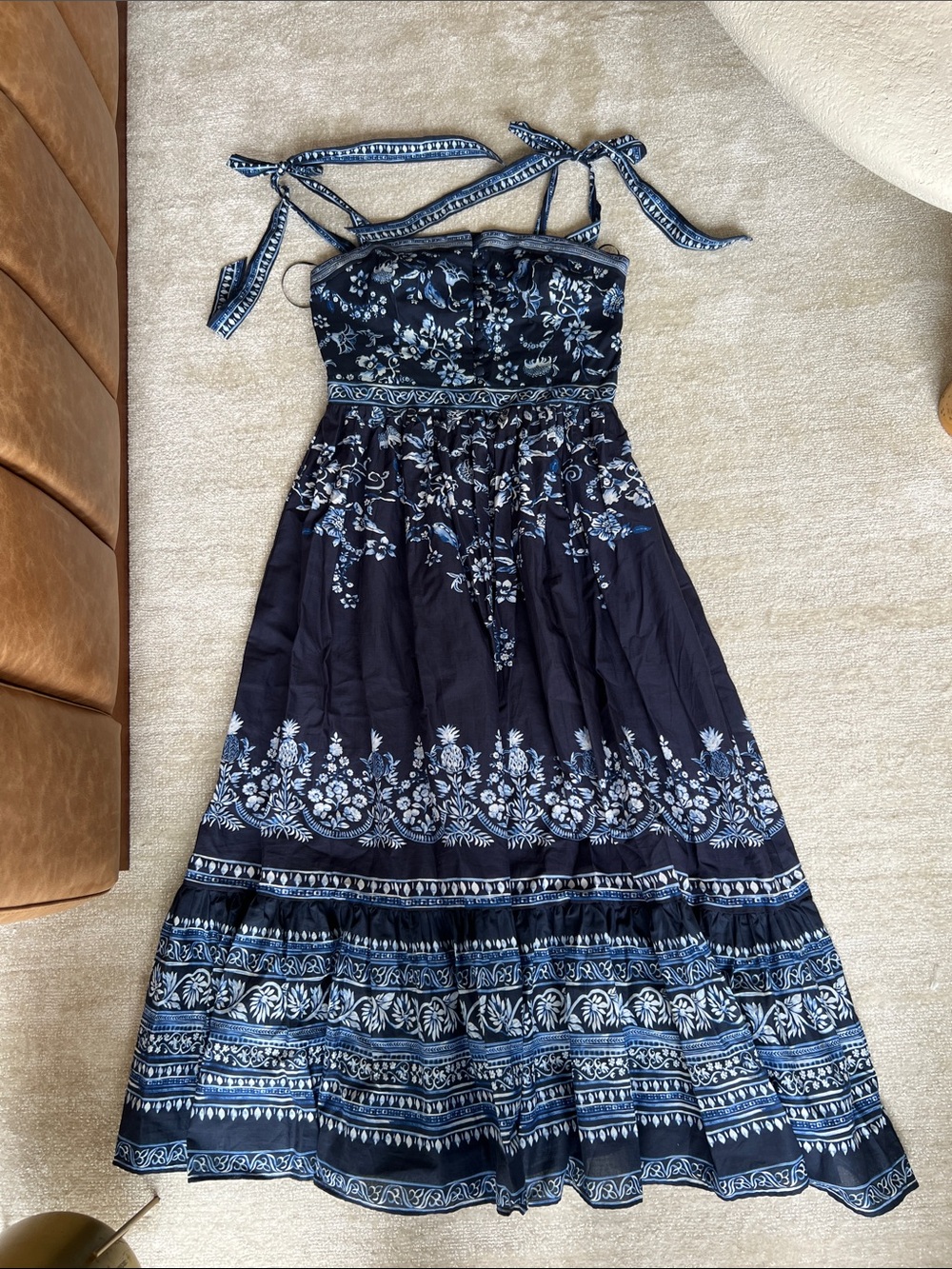 H&M Navy Blue Floral Maxi Dress with Tie Straps